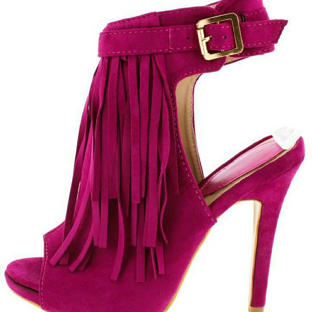 New fushia fringe heels